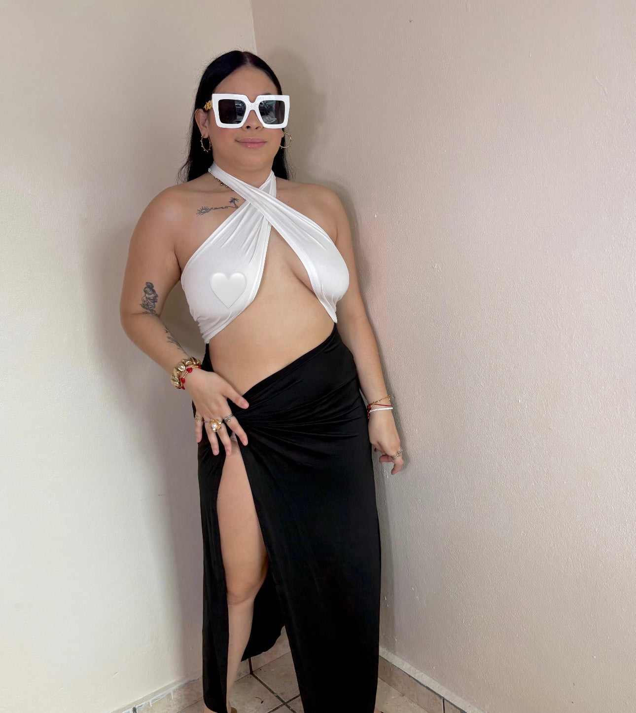 Sexy White & Black Maxi Dress